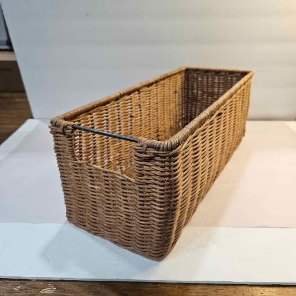 Rectangular Woven Wicker Storage Basket with Metal Handle